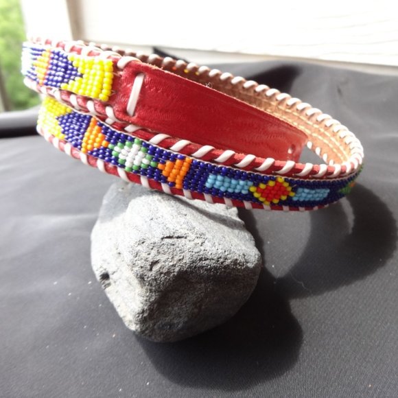 Beaded Belt Santa Fe tourist belt 1980s vtg 30" Kids Belt Small size - Picture 3 of 5